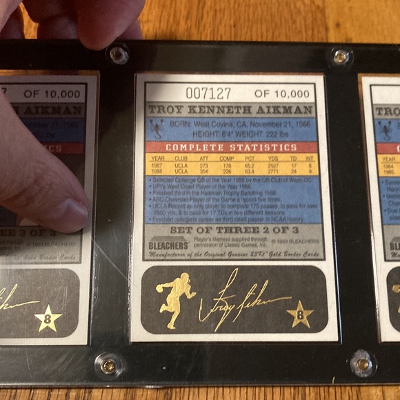 1993 Bleachers 23kt Gold Troy Aikman Card Set Limited Edition NFL - Picture 8 of 10